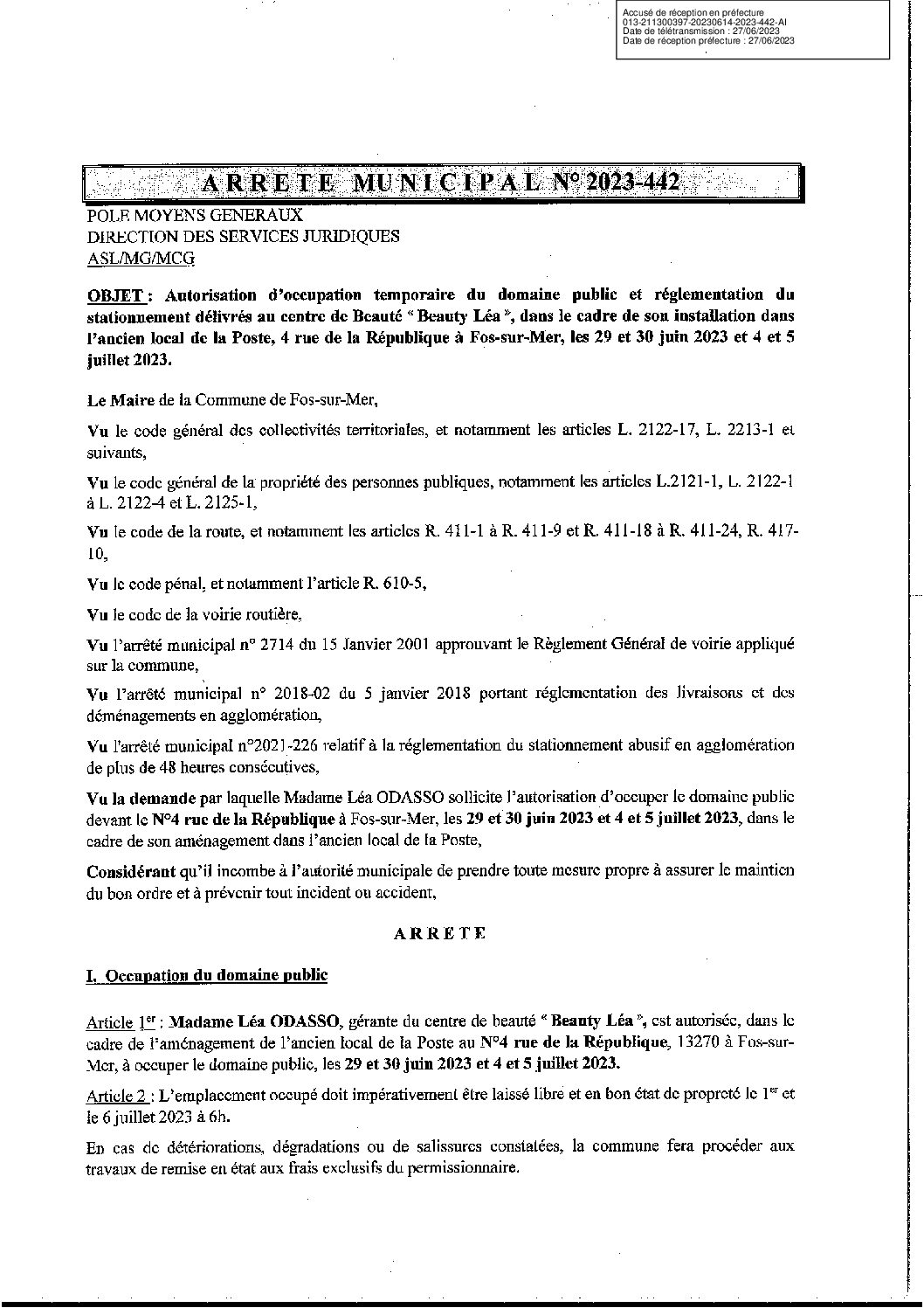 29/06 – Autorisation D’occupation Temporaire Du Domaine Public Et ...